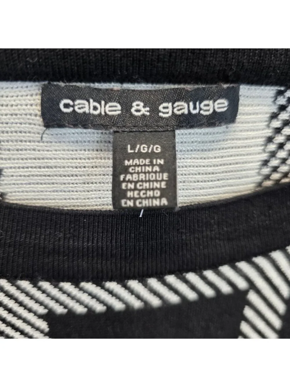 Cable & Gauge Pullover Sweater L Black White Grid Y2k Retro Edgy Capsule